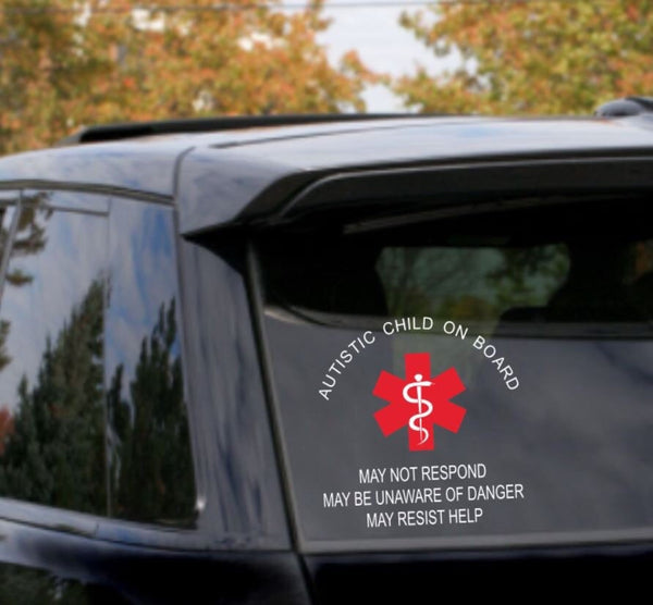 Autism Medical Alert Car Decal, Autistic Child on Board, Autistic Adult, medical alert, vinyl decal
