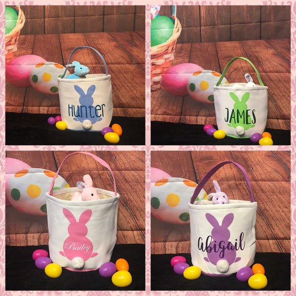Easter Buckets, Bunny Tail Basket, Personalized Easter basket, bunny Easter basket, Personalized Easter bucket, Kids Easter basket, sequin