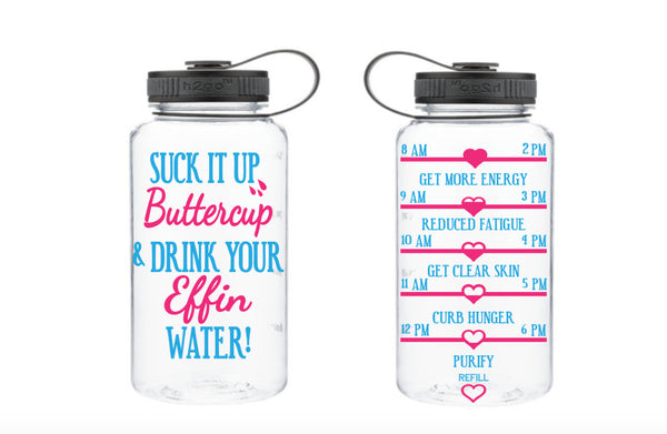 Suck It Up Buttercup and Drink Your Effing Water, Motivational Fitness Water Bottle, Cat Water Bottle, Fitness Water Tracker