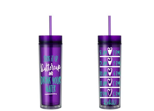 Suck it Up Buttercup and Drink Your Water Water Tracker, Motivational, 16 oz, Water Reminder, buttercup, skinny tumbler, To go cup