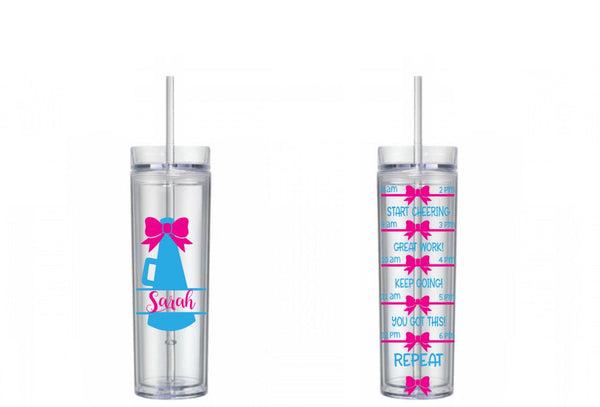 Cheer Personalized Megaphone Water Tracker, Motivational, 16 oz, Water Reminder, cheer, cheerleader, megaphone, skinny tumbler, To go cup