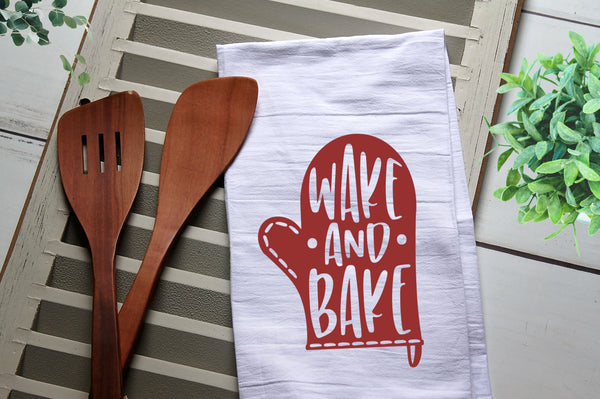 Wake and Bake Oven Mitt Tea Towel, Kitchen Towel, Oven Mitt, Wake, Bake, Funny, Personalized Kitchen Towel, Personalized Tea Towel