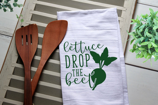 Lettuce Drop The Beet Tea Towel, Kitchen Towel, Beet, Drop the Beet, Cook, Bake, Funny, Personalized Kitchen Towel, Personalized Tea Towel