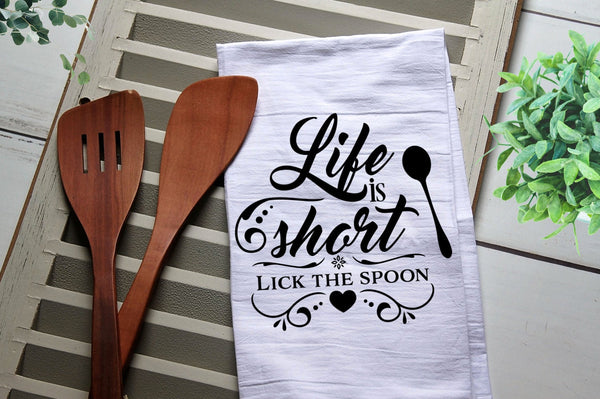 Life is Short Lick the Spoon Tea Towel, Kitchen Towel, Cook, Kitchen, Personalized Towel, Life is Short, Lick the Spoon