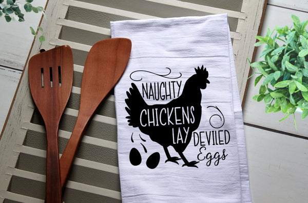 Naughty Chickens Lay Deviled Eggs Tea Towel, Kitchen Towel, Cook, Kitchen, Personalized Towel, Kitchen,  Cook, Dishes