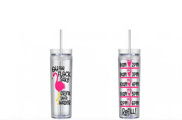 Oh for Flock Sake Drink Your Water Flamingo Water Tracker, Motivational, 16 oz, Water Reminder, flamingo, skinny tumbler, To go cup