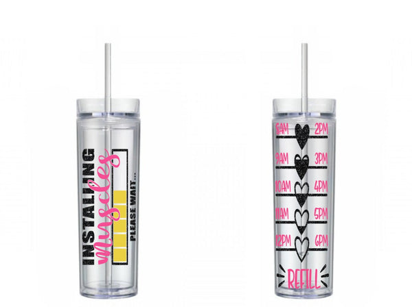 Installing Muscles Please Wait Fitness Water Tracker, Motivational, 16 oz, Water Reminder, muscles, fitness, skinny tumbler, To go cup