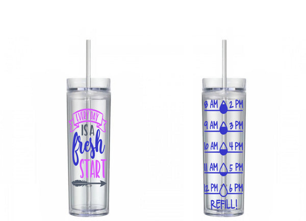 Every Day is a Fresh Start Water Tracker, Motivational, 16 oz, Water Reminder, fresh start, diet, skinny tumbler, To go cup