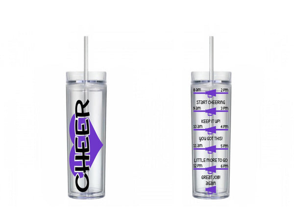 Cheer Heart Cheerleading Water Tracker, Motivational, 16 oz, Water Reminder, cheerleader, heart, cheer, skinny tumbler, To go cup