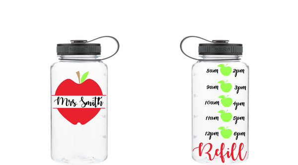 Teacher Apple Personalized Water Bottle, Motivational Water Bottle, Fitness Water Tracker, Wide Mouth, Apple, Teacher Water Bottle, Teach