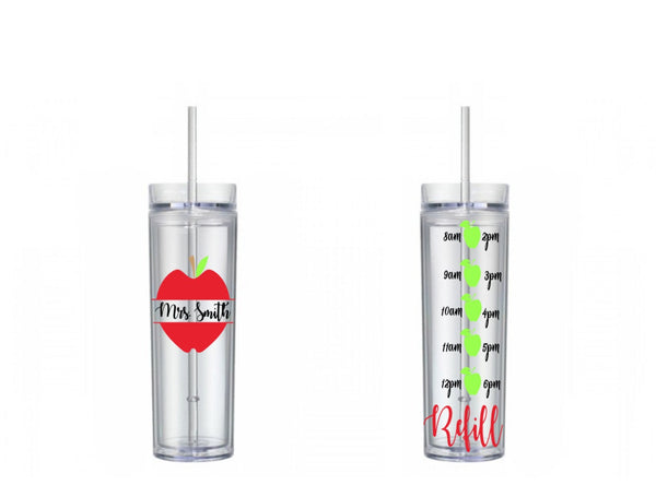 Teacher Tumbler, Teacher Water Bottle, Motivational, 16 oz, Water Reminder, skinny tumbler, To go cup, Apple, Personalized Teacher