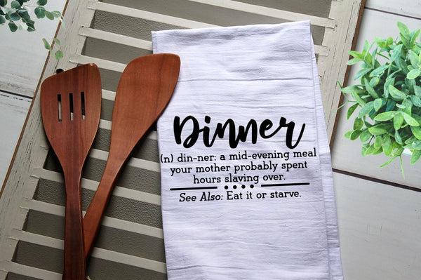 Dinner Definition Tea Towel, Dinner Mother Kitchen Towel, Cook, Bake, Funny, Personalized Kitchen Towel, Personalized Tea Towel