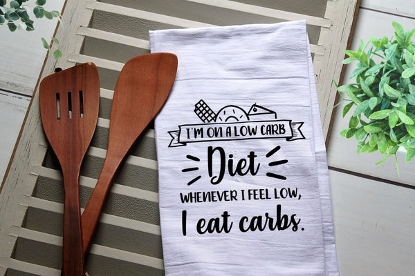Low Carb Diet Tea Towel, Kitchen Towel, Cook, Kitchen, Personalized Towel, Tea Towels, Funny, Funny Tea Towel, I eat carbs, low carb