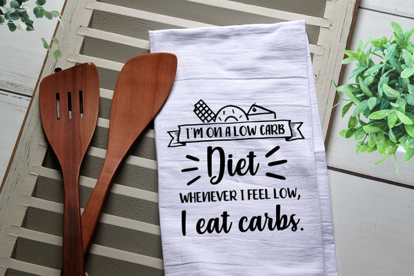 Low Carb Diet Tea Towel, Kitchen Towel, Cook, Kitchen, Personalized Towel, Tea Towels, Funny, Funny Tea Towel, I eat carbs, low carb