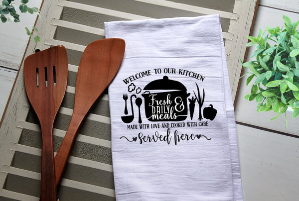 Welcome to our Kitchen Tea Towel, Kitchen Towel, Cook, Kitchen, Funny, Glitter, Personalized Kitchen Towel, Personalized Tea Towel