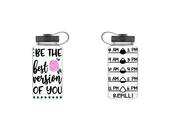 Be the Best Version of You Water Bottle, Wide Mouth Water Bottle, Water Bottle, Motivational Water Bottle, Fitness Water Tracker, Flower