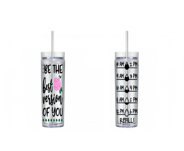 Be The Best Version of You Water Tracker, Motivational, 16 oz, Water Reminder, I Can, I Will, Arrow, skinny tumbler, To go cup, flower