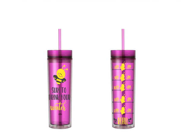 Bee Water Bottle, Bee Tumbler, Motivational, 16 oz, Water Reminder, skinny tumbler, To go cup, Bumble Bee, Bee, Drink Your Water