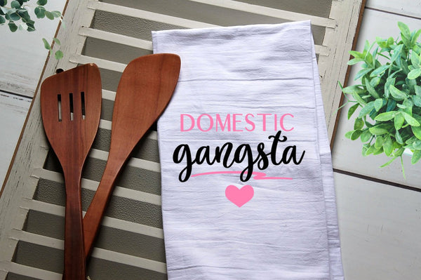 Funny Tea Towel, Domestic Gangsta, Kitchen Towel, Kitchen, Personalized Towel, Kitchen, Dish Towel, Flour Sack