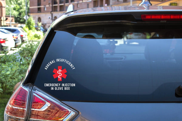 Adrenal Insufficiency Medical Alert Car Decal, Adrenal Insufficiency, Addison's Disease, PAI, SAI, medical alert, vinyl decal