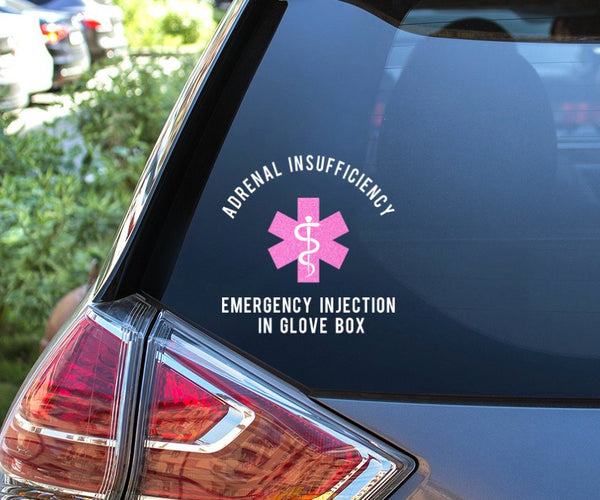 Adrenal Insufficiency Medical Alert Car Decal, Adrenal Insufficiency, Addison's Disease, PAI, SAI, medical alert, vinyl decal