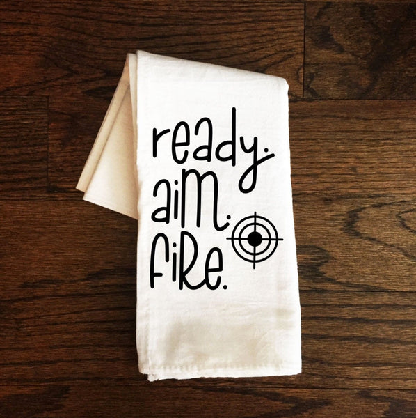 Bathroom Towel, Ready Aim Fire, Bath Towel, Bathroom Towel, Guest Bathroom, Bathroom Decor, Gift, Farmhouse, Funny Flour Sack Towel