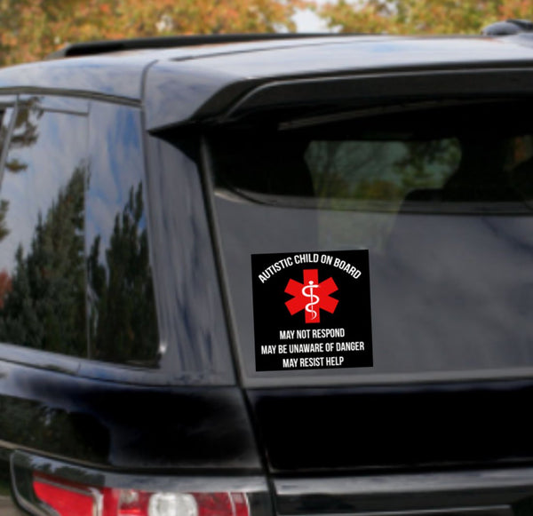 Autism Medical Alert Car Decal, Autistic Child on Board, medical alert, vinyl decal, autism awareness
