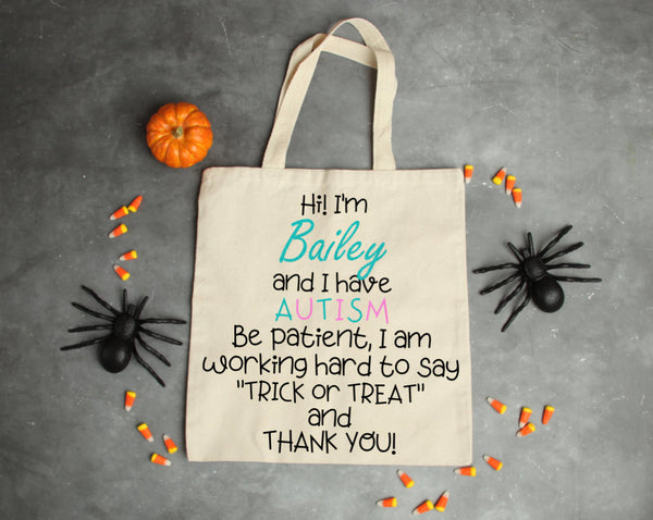 Autism Trick or Treat Bag, Halloween Bag, Trick-or-treat bag, Autism Halloween Bucket, Autism, Personalized Trick or Treat Bag, Halloween