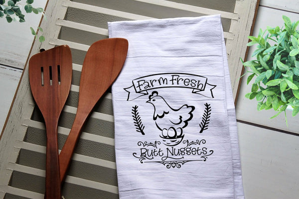 Funny Tea Towel, Farm Fresh Butt Nuggets, Chicken, Kitchen Towel, Kitchen, Personalized Towel, Kitchen, Dish Towel, Flour Sack