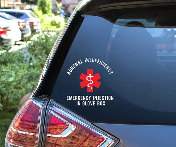 Adrenal Insufficiency Medical Alert Car Decal, Adrenal Insufficiency, Addison's Disease, PAI, SAI, medical alert, vinyl decal