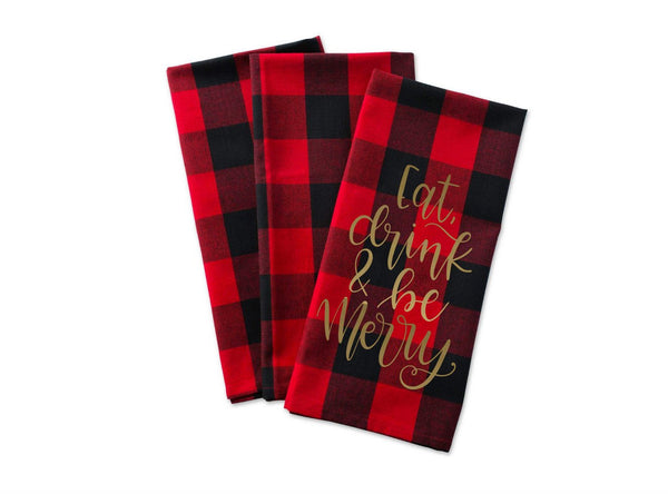 Red Buffalo Plaid Tea Towel, Eat Drink Be Merry Christmas Towel, Christmas Kitchen Towel, Cook, Bake, Kitchen Towel, Personalized Tea Towel