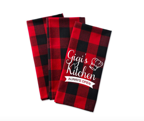 Red Buffalo Plaid Tea Towel, Gigi's Kitchen Tea Towel, Kitchen Towel, Cook, Bake, Kitchen Towel, Funny Tea Towel, Flour Sack Towel