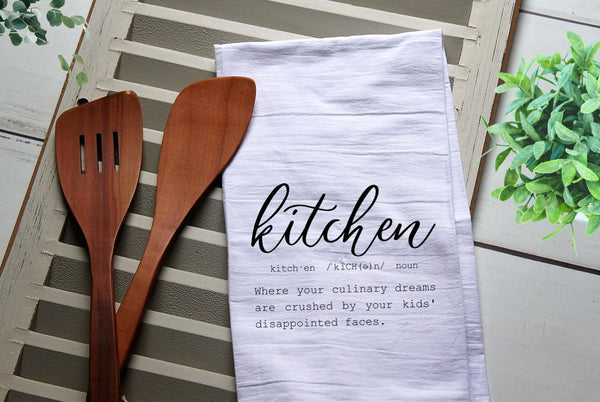 Funny Kitchen Definition Kids Flour Sack Dish Towel Funny, Tea Towel, Housewarming, Wedding Gift, Decorative Towel, Kitchen Towel, Cook
