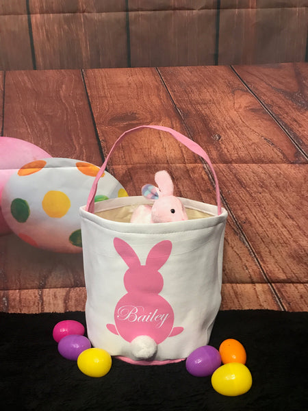 Easter Buckets, Bunny Tail Basket, Personalized Easter basket, bunny Easter basket, Personalized Easter bucket, Kids Easter basket, sequin