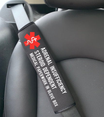 Adrenal Insufficiency Medical Alert Seat Belt Cover, Medical Alert, Steroid Dependent, Seatbelt Cover, Addison's Disease, SAI, PAI