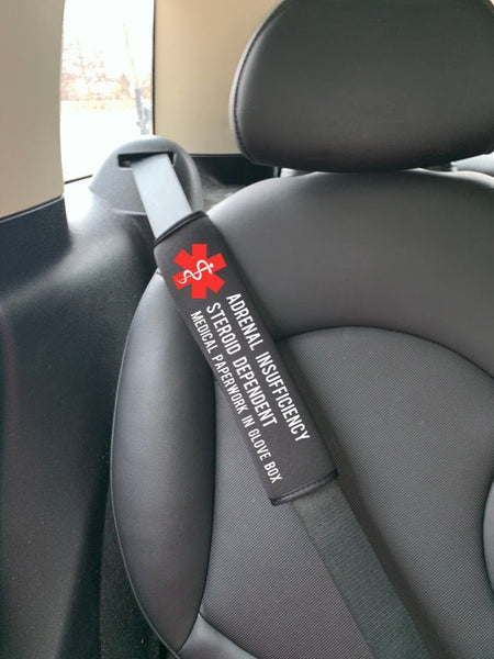 Adrenal Insufficiency Medical Alert Seat Belt Cover, Medical Alert, Steroid Dependent, Seatbelt Cover, Addison's Disease, SAI, PAI