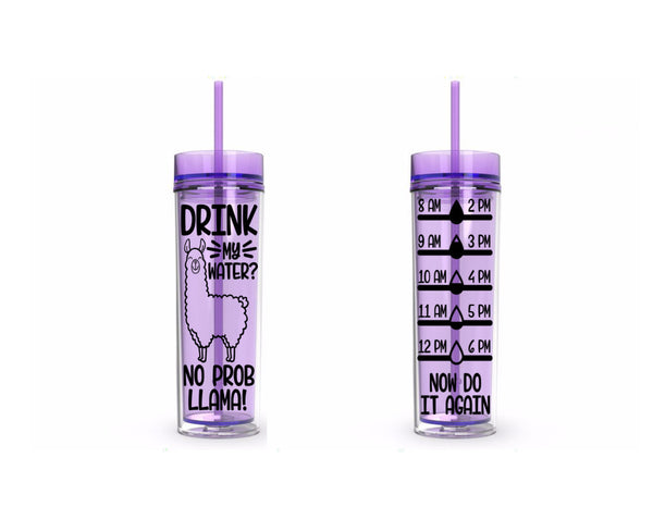 Llama Tumbler, Water Bottle, Motivational, 16 oz, Water Reminder, skinny tumbler, To go cup, No Prob Llama, gift for her, fitness gift
