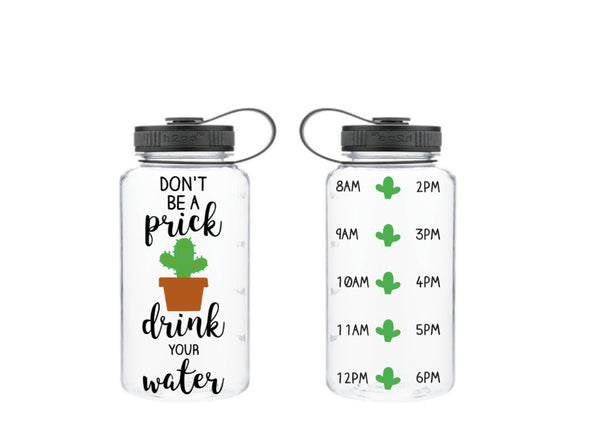 Cactus Water Bottle Tracker, Motivational Water Bottle, Fitness Water Tracker, Wide Mouth, Gift for friend, Don't Be a Prick Cactus Water