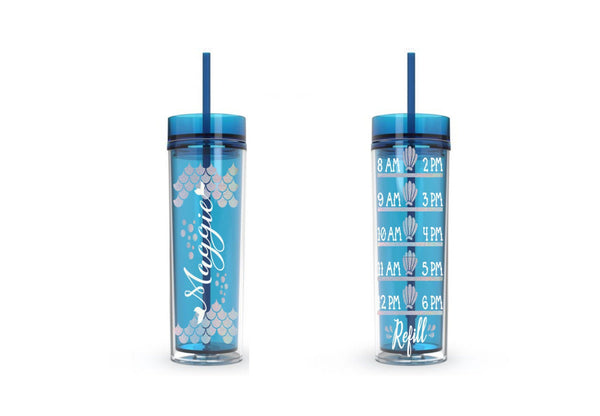 Mermaid Scales Personalized Water Tracker Tumbler, Motivational, 16 oz, Water Reminder, skinny tumbler, To go cup, mermaid, custom tumbler