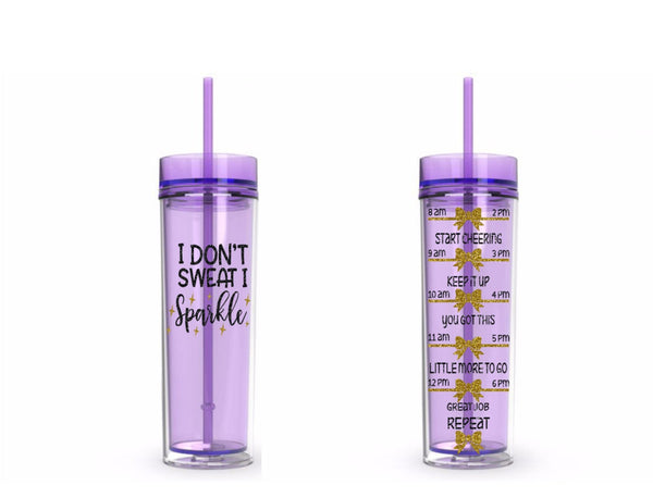I Don't Sweat I Sparkle Fitness Water Tracker, Motivational, 16 oz, Water Reminder, sweat, sparkle, skinny tumbler, To go cup
