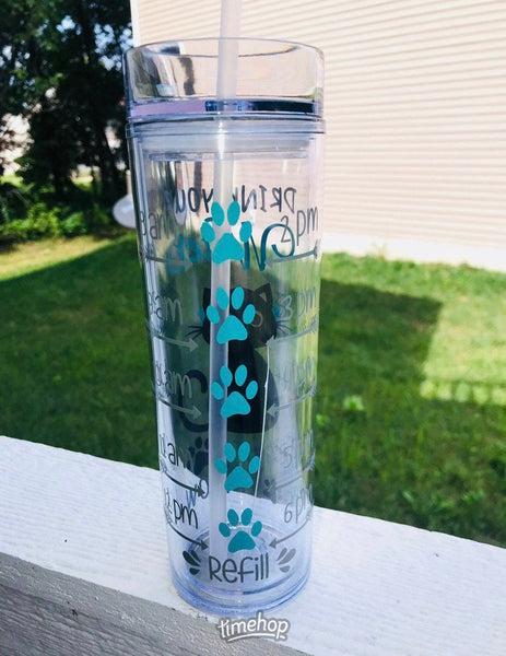 Cat Water Tracker, Cat Water Bottle, Cat Tumbler, Motivational, 16 oz, skinny tumbler, To go cup, cat, kitty, drink your water right meow