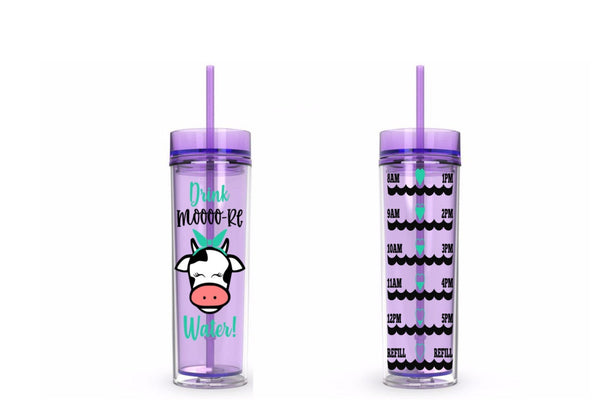 Drink More Water Moo Cow Water Tracker, Water Tracker, Motivational, 16 oz, Water Reminder, skinny tumbler, To go cup, Cow Tumbler