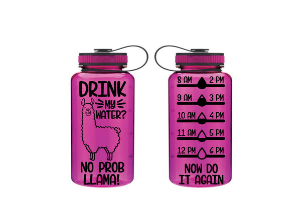 Llama Water Bottle Tracker, Motivational Water Bottle, Fitness Water Tracker, Wide Mouth, Gift for friend, Gift for Her, No Prob Llama