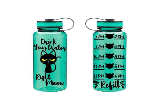 Cat Water Bottle Tracker, Motivational Water Bottle, Fitness Water Tracker, Wide Mouth, Gift for friend, Drink Your Water Right Meow