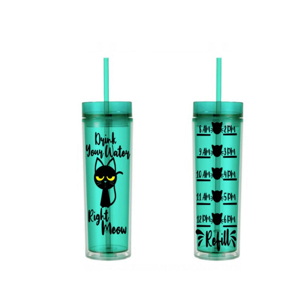 Cat Tumbler, Water Bottle, Motivational, 16 oz, Water Reminder, skinny tumbler, To go cup, Cat Water Tracker, gift for her, fitness gift