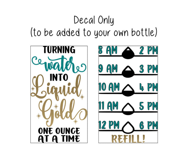 Water Bottle Decal, Water Tracker Decal, Sloth, Turning Water Into Liquid Gold One Ounce at a Time