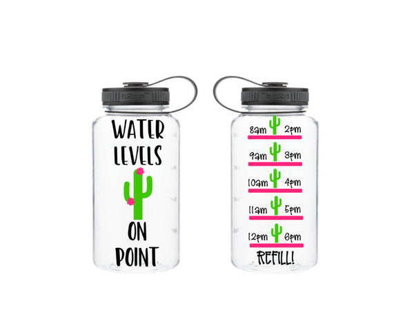 Cactus Water Bottle Tracker, Motivational Water Bottle, Fitness Water Tracker, Wide Mouth, Gift for friend, Water Levels on Point