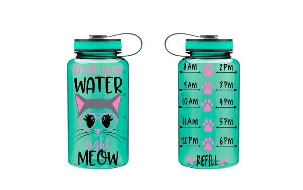 Drink Your Water Right Meow, Motivational Fitness Water Bottle, Cat Water Bottle, Fitness Water Tracker, Cat Water Bottle, Wide Mouth Bottle