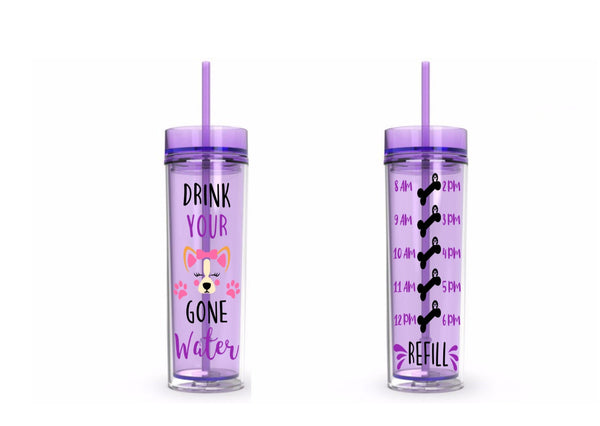 Drink Your Dog Gone Water Corgi Water Tracker, Motivational, 16 oz, Water Reminder, glitter, skinny tumbler, To go cup, Corgi dog, paw print