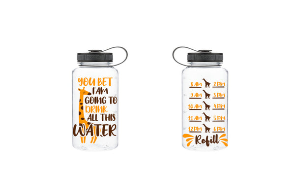 Giraffe Water Bottle, Water Bottle, Motivational Water Bottle, Fitness Water Tracker, Giraffe Water Tracker, Wide Mouth